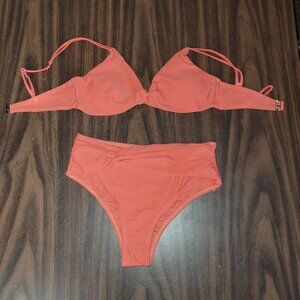 Women Two Piece Sexy Swimwear High Waisted V Neck Twist Front Adjustable Spaghet